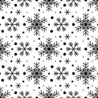 Seamless pattern with black snowflakes on white background. Festive winter traditional decoration for New Year, Christmas, holidays and design. Ornament of simple line repeat snow flake vector