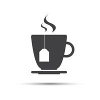 simple taza de té gris con una etiqueta de palabra de té, icono de vector