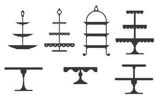 Set of cake stands in flat icon style. trays for fruit and dessert vector