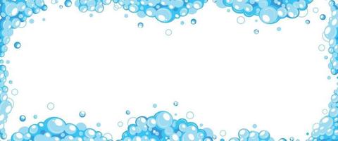 Soap foam with bubbles. Frame of cartoon shampoo and soap foam suds vector