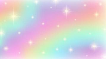 Rainbow fantasy background. Holographic pastel colors. Sky with stars. vector