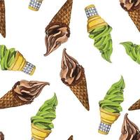 Green tea and Chocolate Soft serve Ice cream watercolor, Background vector