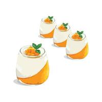 Mango Pudding, Panna Cotta, Mango dessert menu Vector