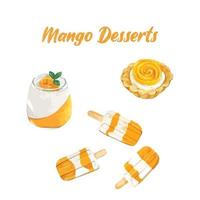 vector de menú de postres de mango, tarta, pudín, helado