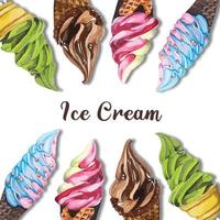 Soft serve Ice cream watercolor Background, Frame, Border, Pattern vector