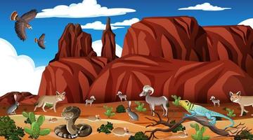 Desert forest landscape at daytime scene with willd animals vector