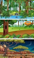 tres escenas horizontales de naturaleza diferente. vector