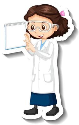 Cartoon character sticker with a girl in science gown