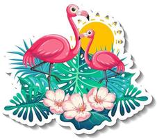 A sticker template with flamingos in summer theme vector
