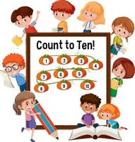 Count to ten number board with many kids doing different activities vector