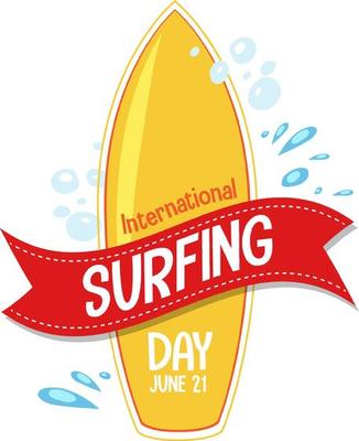 International Surfing Day font with surfboard banner isolated