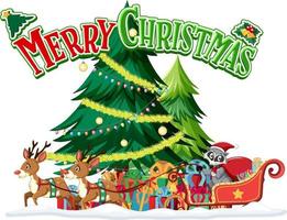 Merry Christmas text logo with Christmas and decorations vector