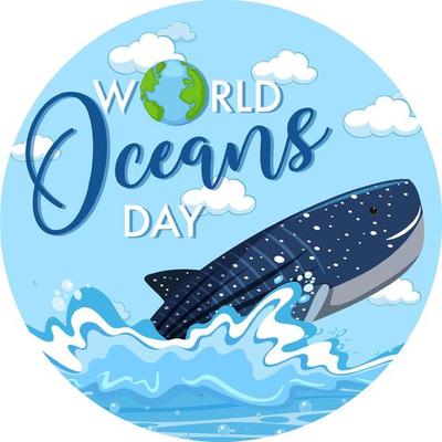 World Ocean Day banner with whale in the ocean isolated