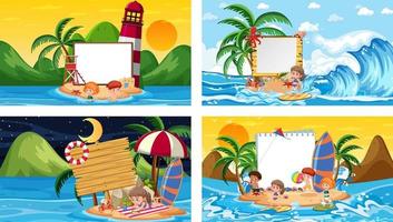 Set of different tropical beach scenes with blank banner vector