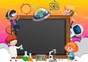 Empty blackboard with kids in technology theme vector