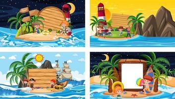 Set of different tropical beach scenes with blank banner vector