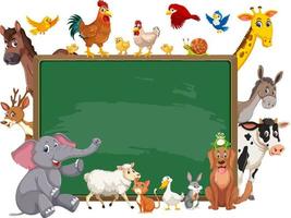 Empty blackboard with various wild animals vector