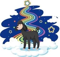 Cute poodle standing on the cloud with rainbow vector