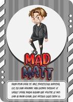 plantilla de tarjeta de juego de personajes con palabra mad matt vector