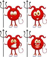 Conjunto de personaje de dibujos animados de diablo rojo con expresión facial sobre fondo blanco. vector