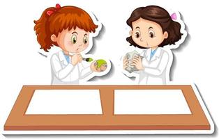 Scientist girls cartoon characters with science experiment object vector