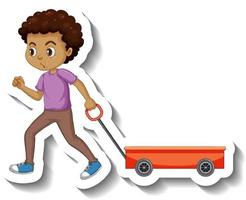 A boy pulling red wagon on white background vector