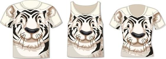 diferentes tipos de tops con estampado de tigre blanco vector