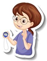 A girl looking at timer cartoon character sticker vector