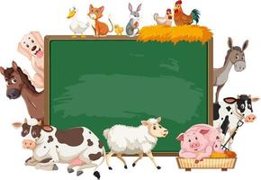 Empty blackboard with various farm animals vector