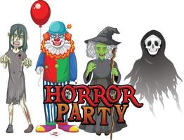 Horror Party text design with Halloween ghost characters vector