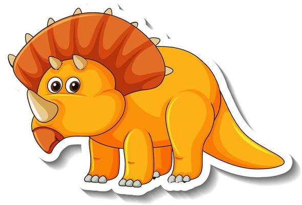 A sticker template with cute dinosaur cartoon character isolated