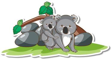 Cartoon character of koala mom and baby sticker vector