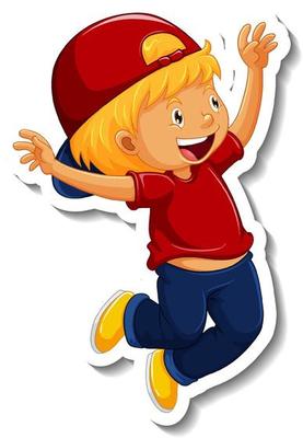 Sticker template with a boy cartoon character isolated