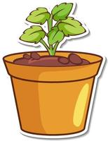 Sticker design with plant in a pot isolated vector