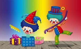 Funny clowns cartoon character on rainbow gradient background vector