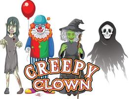Creepy Clown text design with Halloween ghost characters vector