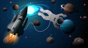 Astronaut and spaceship in space scene vector