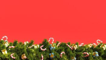 red background with Christmas garland photo