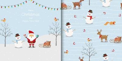 Christmas seamless pattern with greeting card on winter background vector