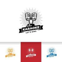 Singer vocal karaoke or podcast station logo with retro microphone. vector