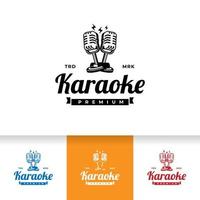 Singer vocal karaoke or podcast station logo with retro microphone. vector