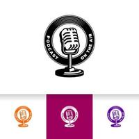 Ilustración de vector de micrófono retro para logotipo de podcast o karaoke