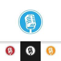 Mic microphone vector illustration for podcast or karaoke logo emblem