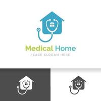 diseño de logotipo de casa de médico con icono de estetoscopio. vector
