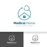 diseño de logotipo de casa de médico con icono de estetoscopio. vector