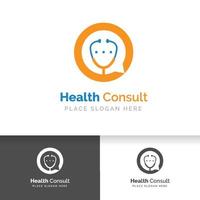 Health consult logo design. Stethoscope isolated on bubble chat vector