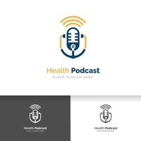 Medical podcast logo design. Stethoscope and microphone illustration vector