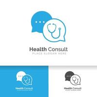 Health consult logo design. Stethoscope isolated on bubble chat vector