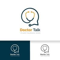 Health consult logo design. Stethoscope isolated on bubble chat vector