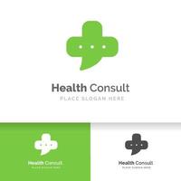 Health consult logo design. Medical cross isolated on bubble chat vector